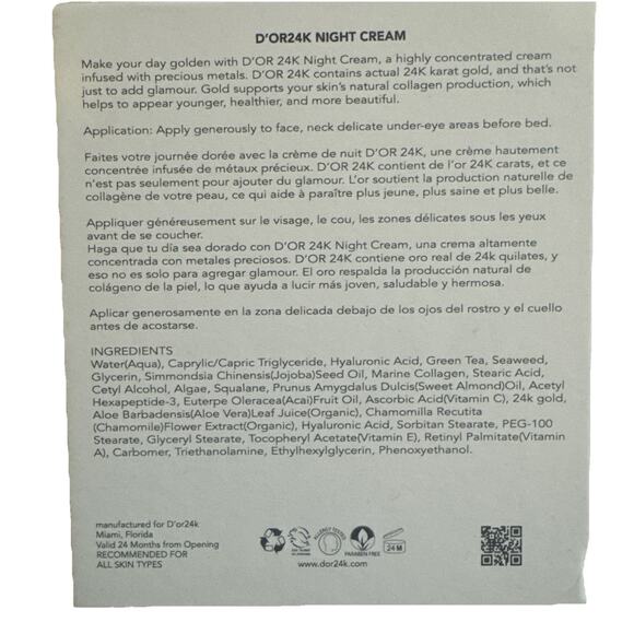 D’OR 24K Prestige Endless Beauty Recovery Night Cream 1.7 oz Gold Infused - Picture 2 of 3